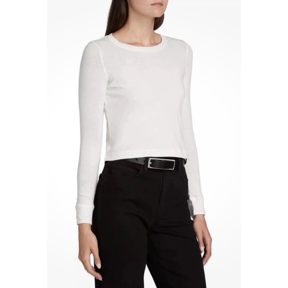 L'AGENCE Long Sleeve T Shirt Women's XS White Organicโ Cotton Benny Crop USA NEW
